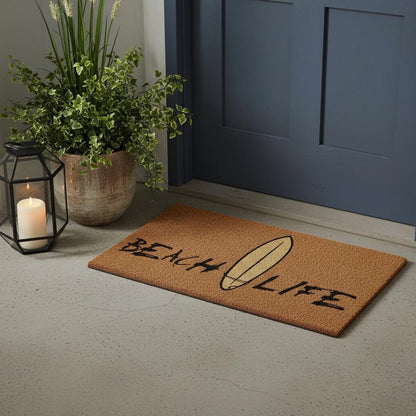 17" X 29" Natural and Black Coir Beach Life Outdoor Door Mat HomeRoots