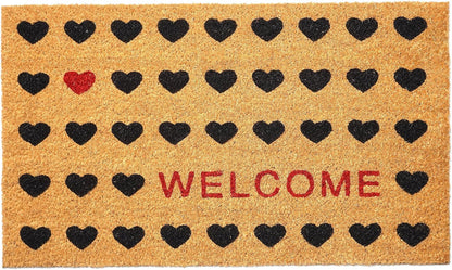 17" X 29" Natural and Black Coir Heart Welcome Outdoor Valentine's Day Door Mat