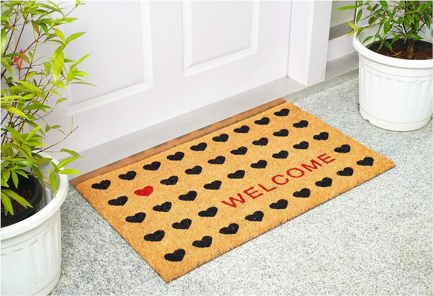 17" X 29" Natural and Black Coir Heart Welcome Outdoor Valentine's Day Door Mat