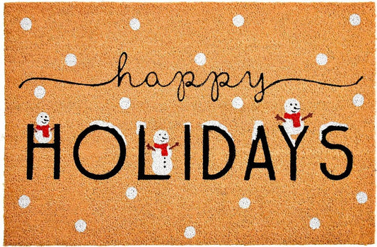 17" X 29" Natural Black and White Coir Happy Holidays Outdoor Christmas Door Mat HomeRoots
