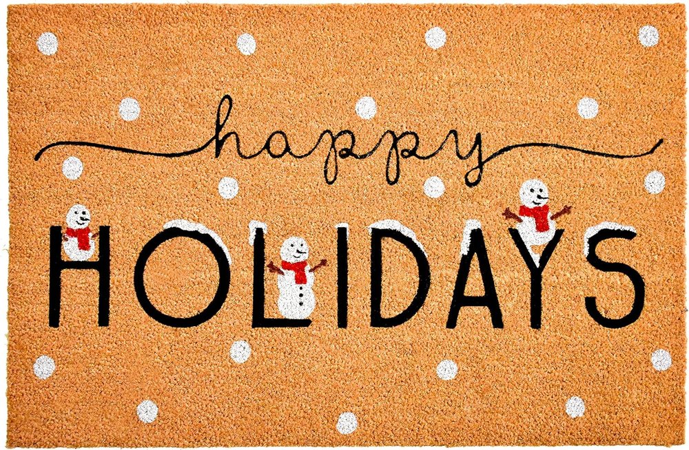 17" X 29" Natural Black and White Coir Happy Holidays Outdoor Christmas Door Mat HomeRoots