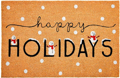17" X 29" Natural Black and White Coir Happy Holidays Outdoor Christmas Door Mat HomeRoots