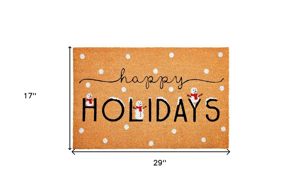17" X 29" Natural Black and White Coir Happy Holidays Outdoor Christmas Door Mat HomeRoots