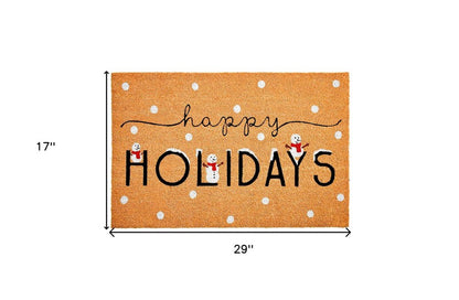 17" X 29" Natural Black and White Coir Happy Holidays Outdoor Christmas Door Mat HomeRoots
