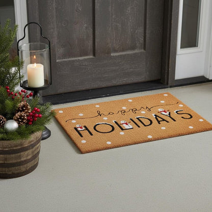 17" X 29" Natural Black and White Coir Happy Holidays Outdoor Christmas Door Mat HomeRoots