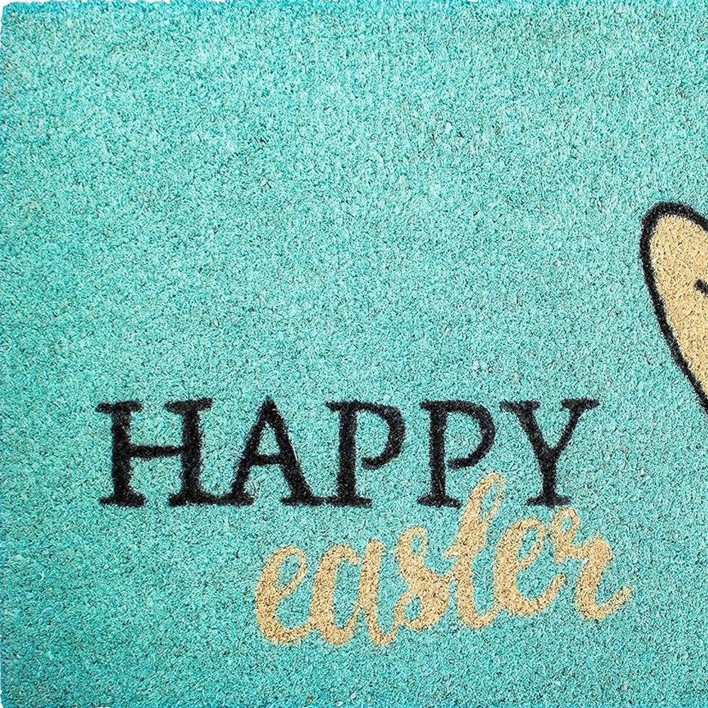 17" X 29" Aqua and Natural Coir Happy Easter Outdoor Easter Door Mat HomeRoots