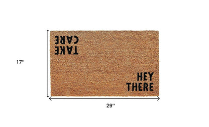 17" X 29" Natural and Black Coir Hey There Outdoor Door Mat HomeRoots