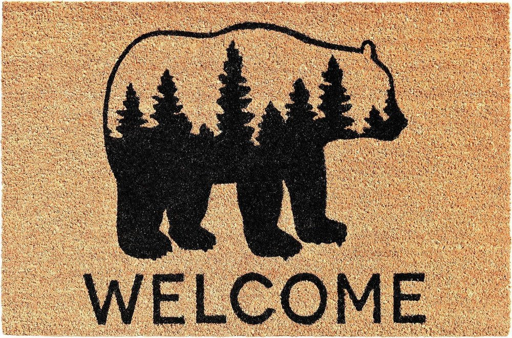 24" X 36" Natural and Black Coir Bear Welcome Outdoor Door Mat HomeRoots