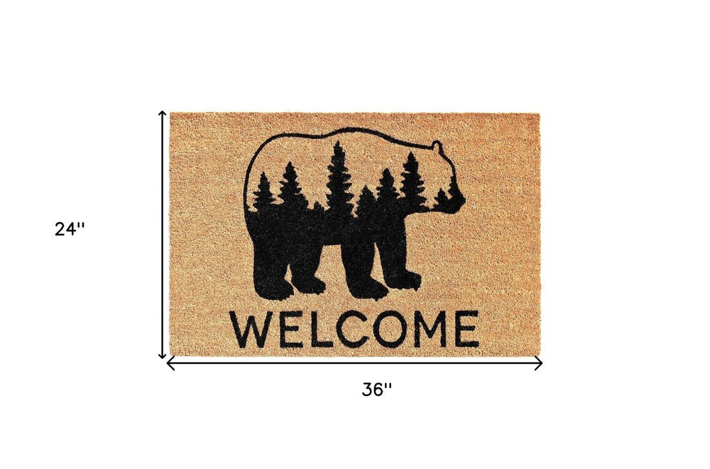 24" X 36" Natural and Black Coir Bear Welcome Outdoor Door Mat HomeRoots