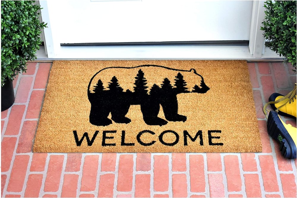 24" X 36" Natural and Black Coir Bear Welcome Outdoor Door Mat HomeRoots