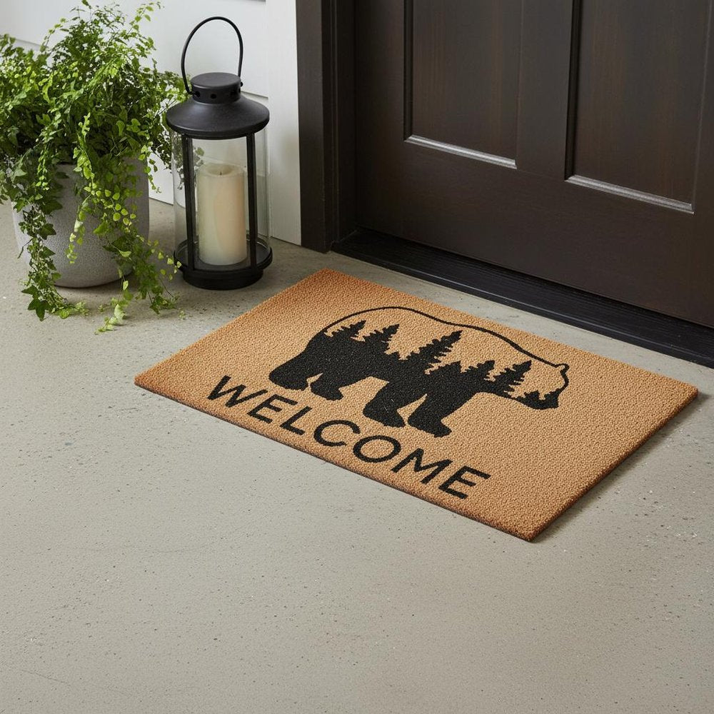 24" X 36" Natural and Black Coir Bear Welcome Outdoor Door Mat HomeRoots