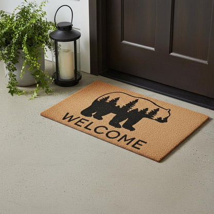 24" X 36" Natural and Black Coir Bear Welcome Outdoor Door Mat HomeRoots