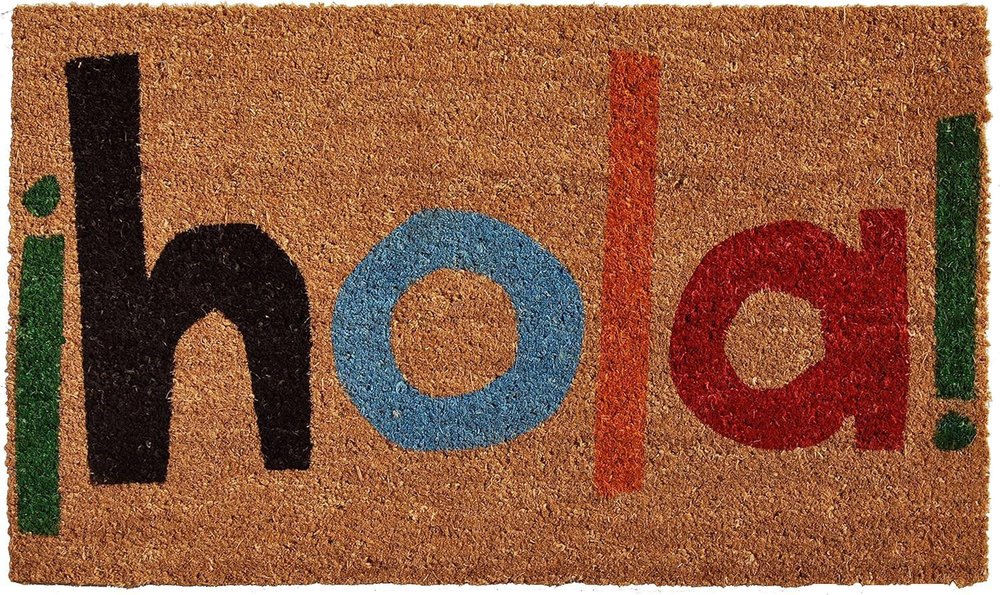 17" X 29" Natural Blue and Black Coir Hola Outdoor Door Mat — view 1