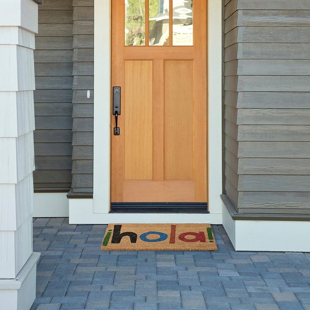 17" X 29" Natural Blue and Black Coir Hola Outdoor Door Mat — view 2