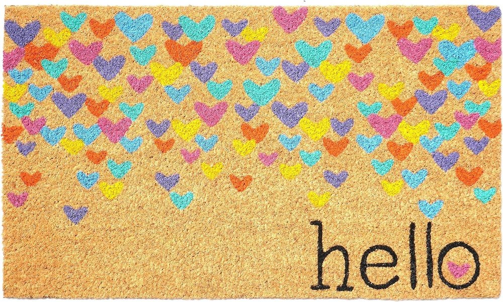 17" X 29" Natural Blue and Yellow Coir Heart Outdoor Valentine's Day Door Mat — view 1