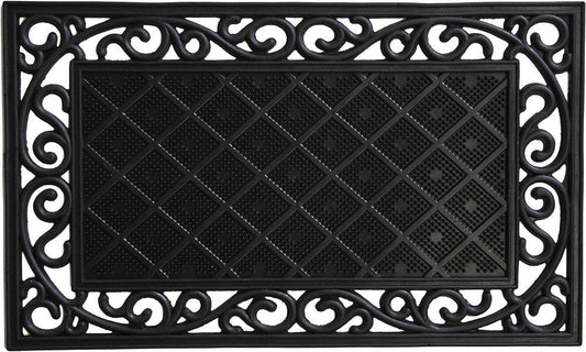 18" X 30" Black Rubber Geometric Outdoor Door Mat HomeRoots