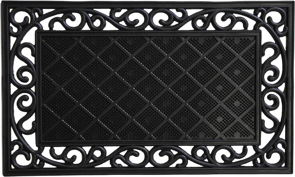 18" X 30" Black Rubber Geometric Outdoor Door Mat HomeRoots