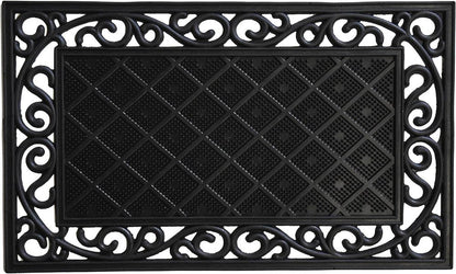 18" X 30" Black Rubber Geometric Outdoor Door Mat HomeRoots