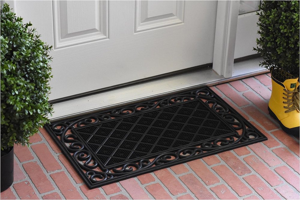 18" X 30" Black Rubber Geometric Outdoor Door Mat — view 2