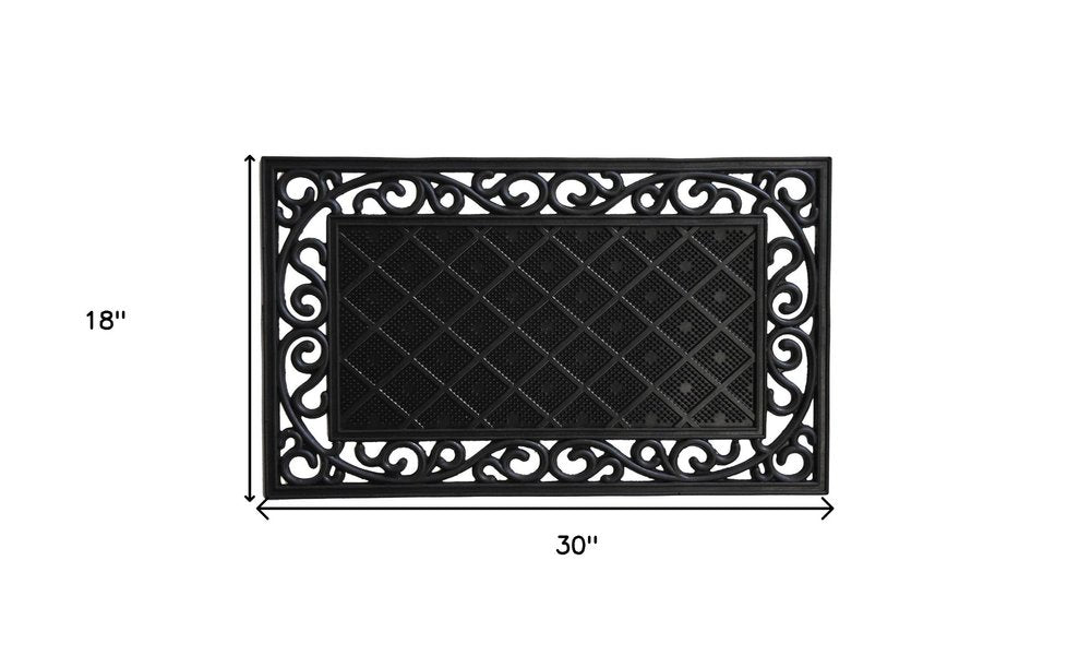 18" X 30" Black Rubber Geometric Outdoor Door Mat HomeRoots