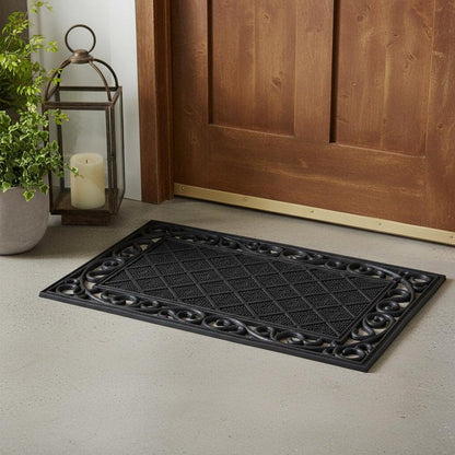 18" X 30" Black Rubber Geometric Outdoor Door Mat HomeRoots