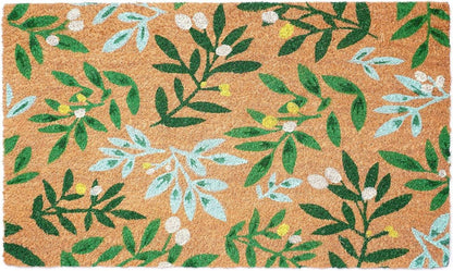 17" X 29" Natural and Green Coir Botanical Leaves Outdoor Door Mat HomeRoots