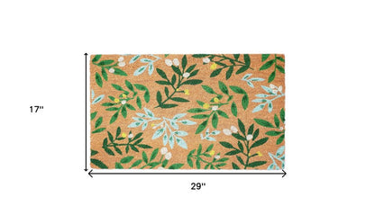 17" X 29" Natural and Green Coir Botanical Leaves Outdoor Door Mat HomeRoots