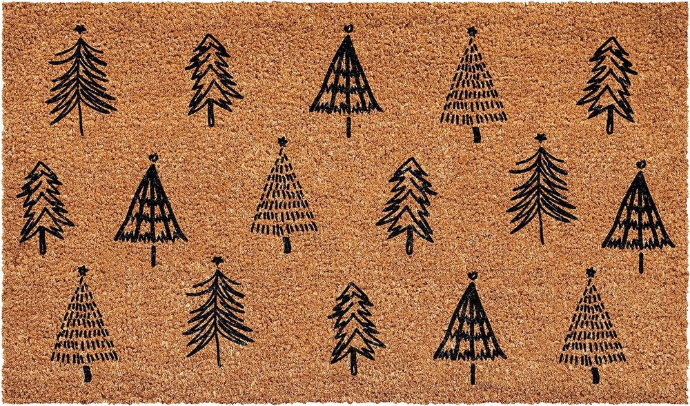 17" X 29" Natural and Black Coir Floral Welcome Outdoor Door Mat HomeRoots