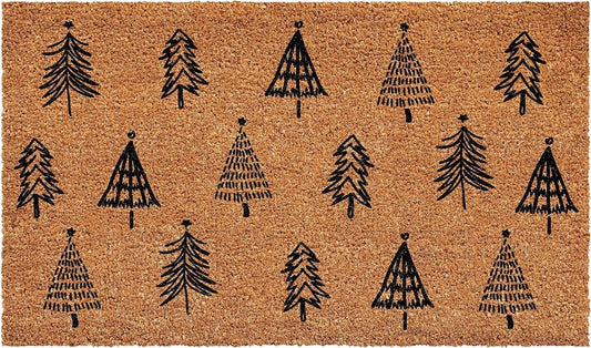 17" X 29" Natural and Black Coir Floral Welcome Outdoor Door Mat HomeRoots