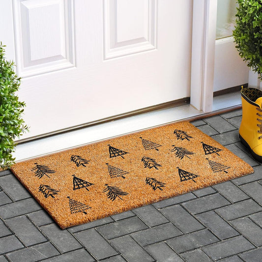 17" X 29" Natural and Black Coir Floral Welcome Outdoor Door Mat HomeRoots