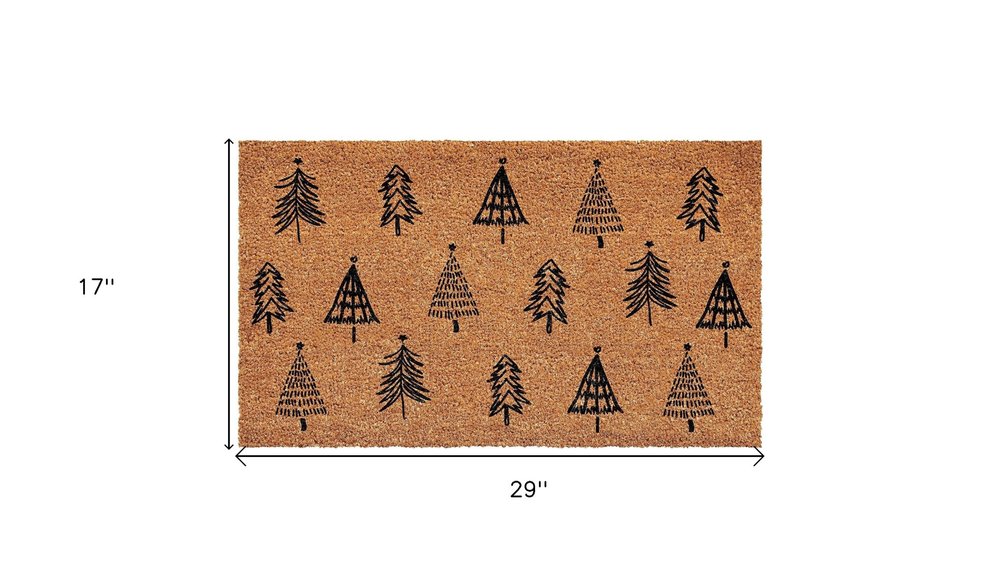17" X 29" Natural and Black Coir Floral Welcome Outdoor Door Mat HomeRoots