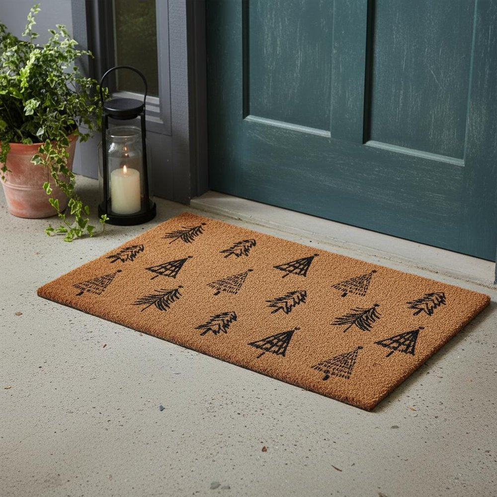 17" X 29" Natural and Black Coir Floral Welcome Outdoor Door Mat HomeRoots