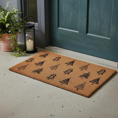 17" X 29" Natural and Black Coir Floral Welcome Outdoor Door Mat HomeRoots