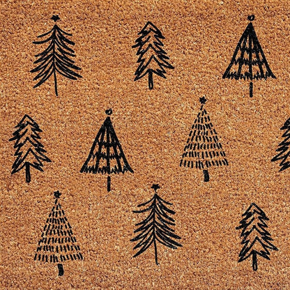 17" X 29" Natural and Black Coir Floral Welcome Outdoor Door Mat HomeRoots