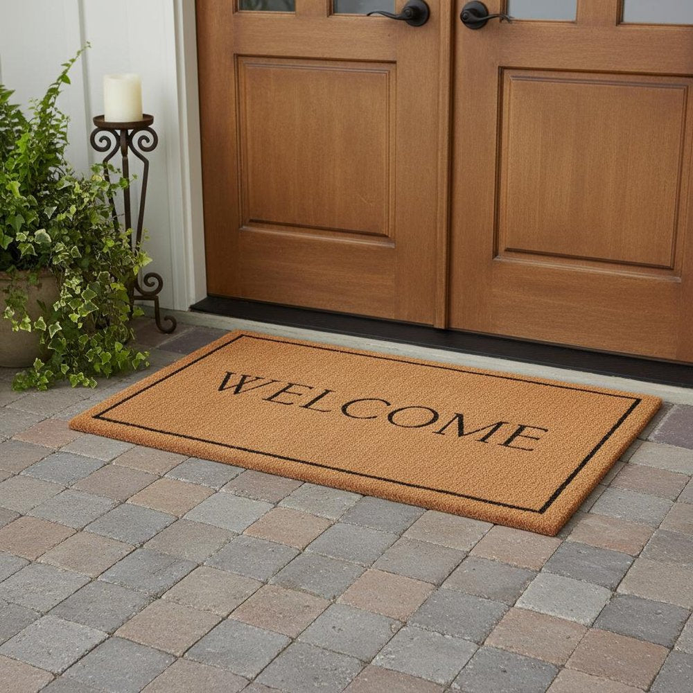 30" X 48" Natural and Black Coir Welcome Outdoor Door Mat HomeRoots