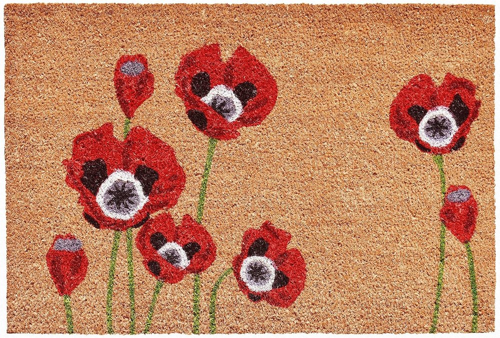 17" X 29" Natural Red and Black Coir Floral Outdoor Door Mat HomeRoots