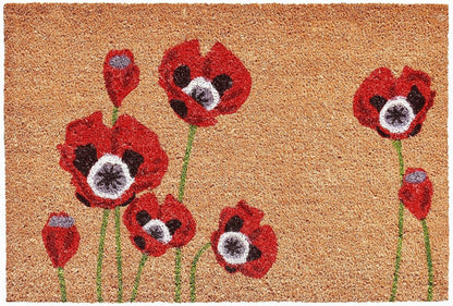 17" X 29" Natural Red and Black Coir Floral Outdoor Door Mat HomeRoots