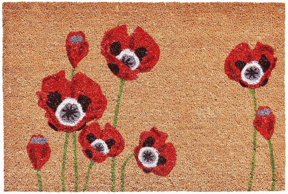 17" X 29" Natural Red and Black Coir Floral Outdoor Door Mat HomeRoots