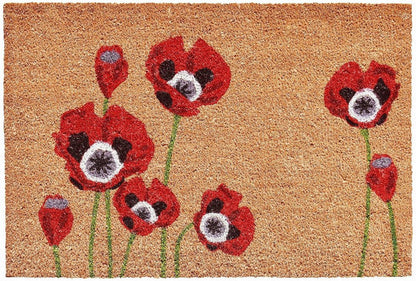 17" X 29" Natural Red and Black Coir Floral Outdoor Door Mat HomeRoots