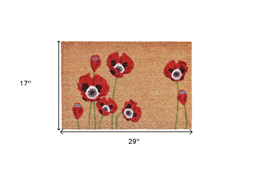 17" X 29" Natural Red and Black Coir Floral Outdoor Door Mat HomeRoots