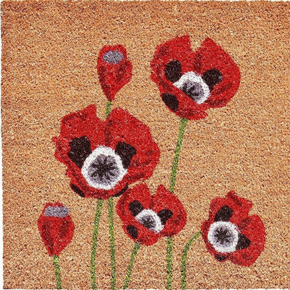 17" X 29" Natural Red and Black Coir Floral Outdoor Door Mat HomeRoots