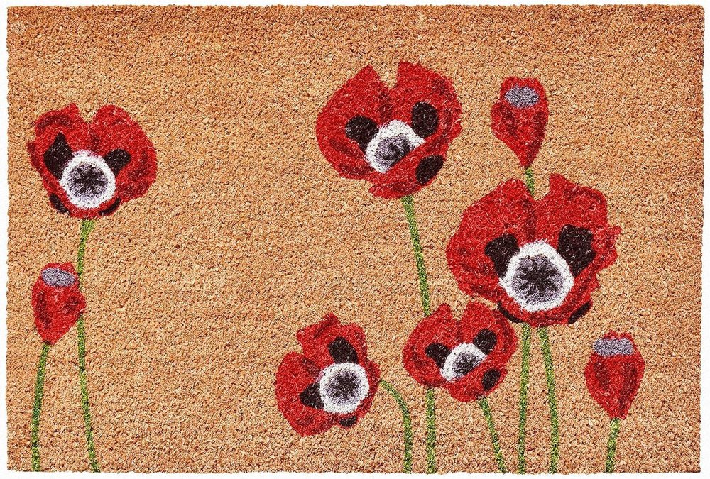 17" X 29" Natural Red and Black Coir Floral Outdoor Door Mat HomeRoots