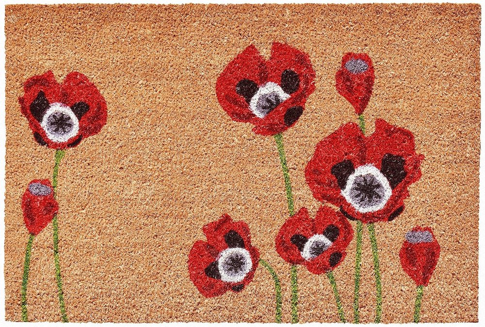 17" X 29" Natural Red and Black Coir Floral Outdoor Door Mat HomeRoots