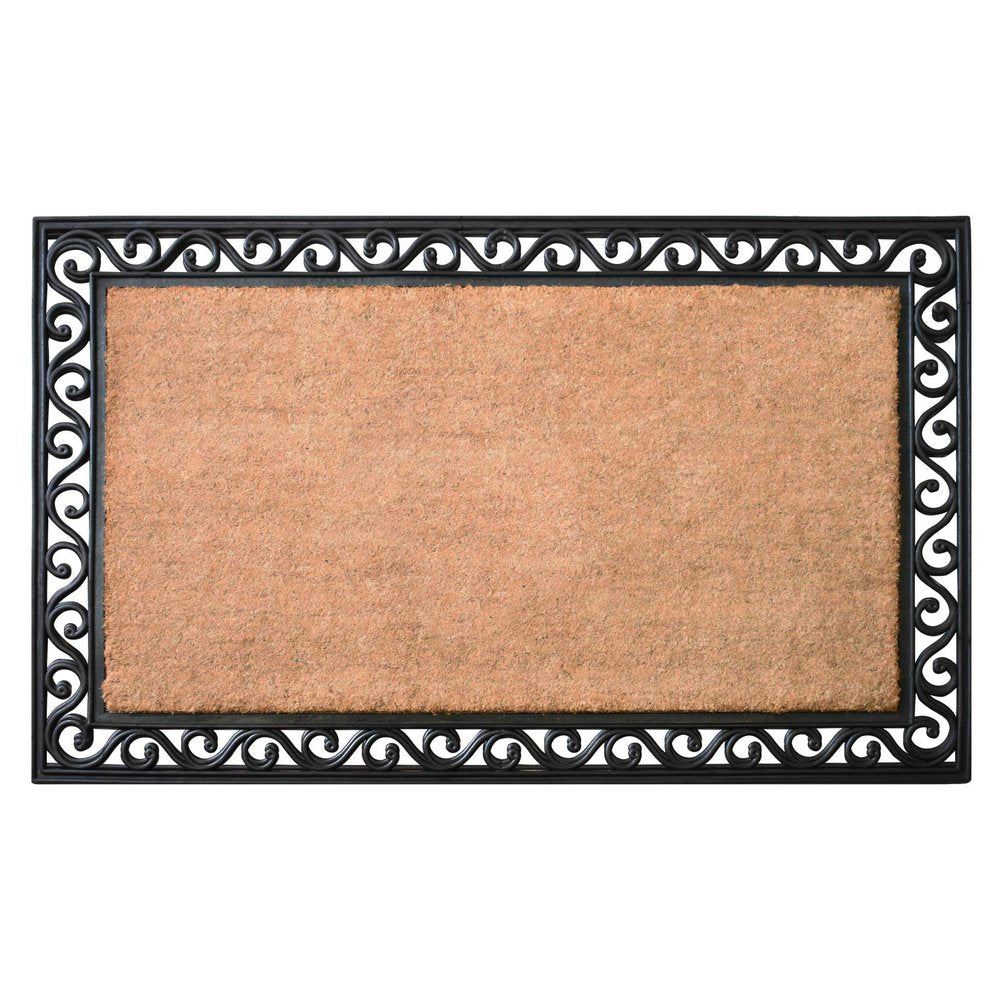22" X 36" Natural and Black Coir Scrollwork Outdoor Door Mat HomeRoots