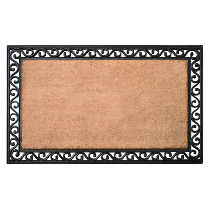 22" X 36" Natural and Black Coir Scrollwork Outdoor Door Mat HomeRoots