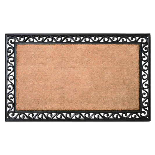 22" X 36" Natural and Black Coir Scrollwork Outdoor Door Mat HomeRoots