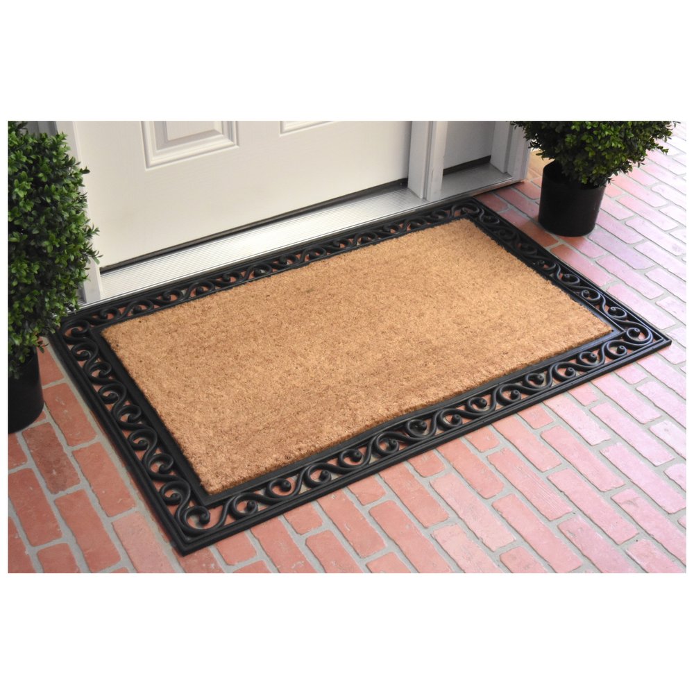 22" X 36" Natural and Black Coir Scrollwork Outdoor Door Mat HomeRoots