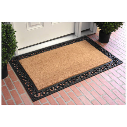 22" X 36" Natural and Black Coir Scrollwork Outdoor Door Mat HomeRoots