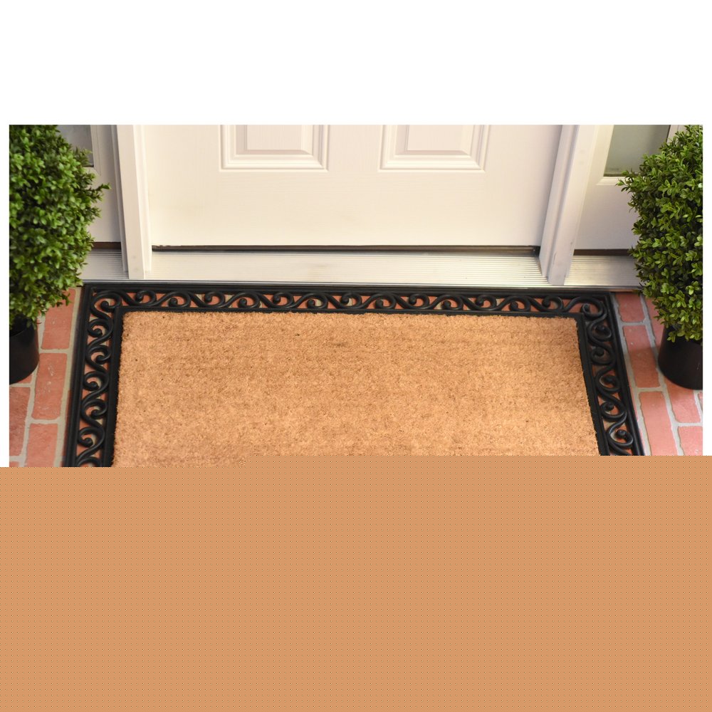 22" X 36" Natural and Black Coir Scrollwork Outdoor Door Mat HomeRoots