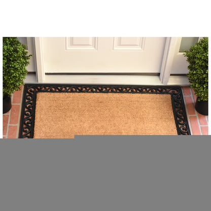 22" X 36" Natural and Black Coir Scrollwork Outdoor Door Mat HomeRoots